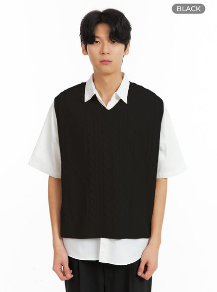 mens-classic-cable-knit-v-neck-vest-ia401 / Black