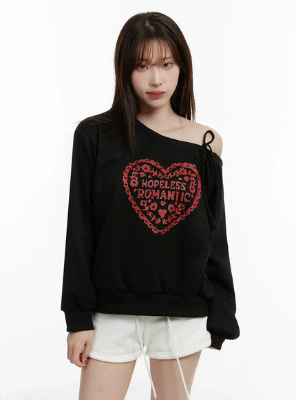 off-shoulder-ribbon-sweatshirt-ij521 / Black