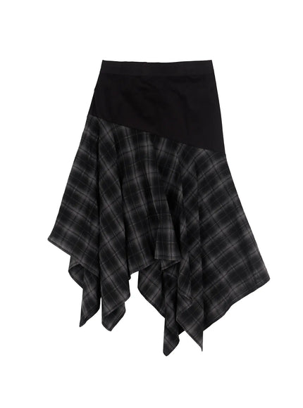 Plaid Layered Asymmetric Skirt F516