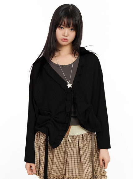 pointelle-knit-cardigan-ia523 / Black
