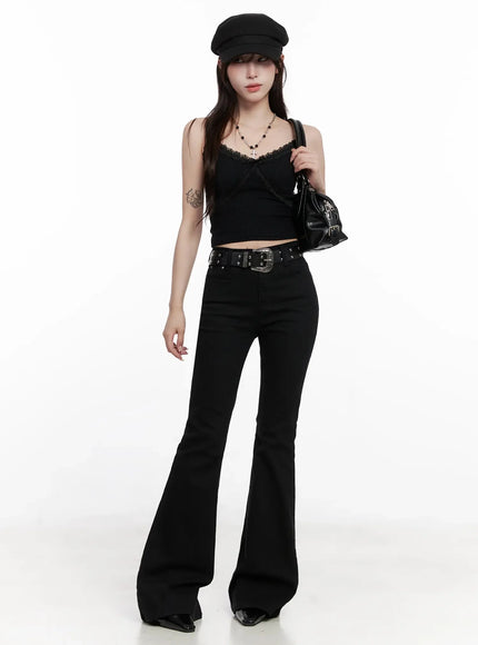 lace-trim-sleeveless-top-io527 / Black