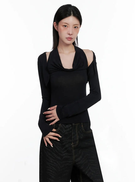 Cowl Neck Top Bolero Set IS508