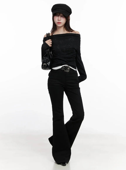 layered-off-shoulder-knit-top-io527 / Black