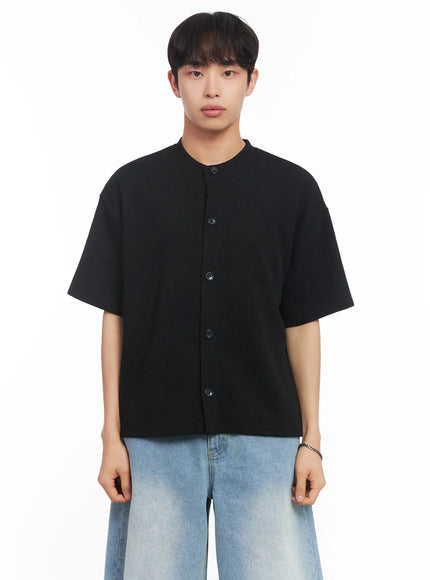mens-short-sleeve-buttoned-sweater-iu518 / Black