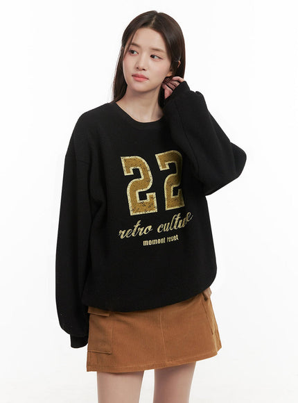 Fuzzy Oversized Crew-Neck Sweatshirt IJ510