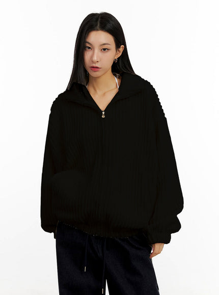 Ribbed Fuzzy Oversized Zip-Up IJ503