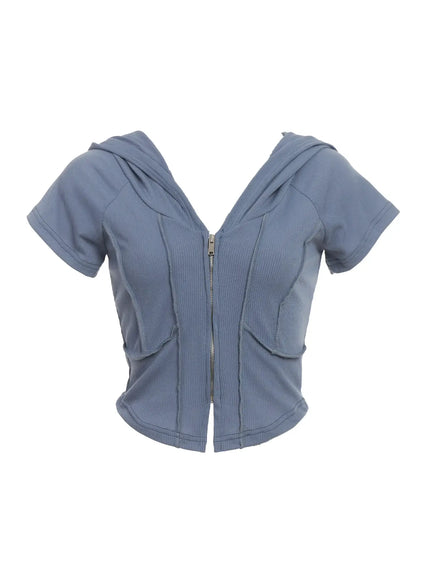 zip-up-cropped-hoodie-tee-ic503 / Blue