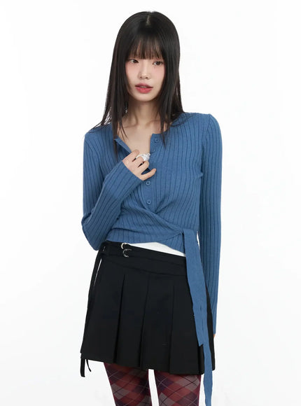ribbed-wrap-knit-cardigan-im523 / Blue