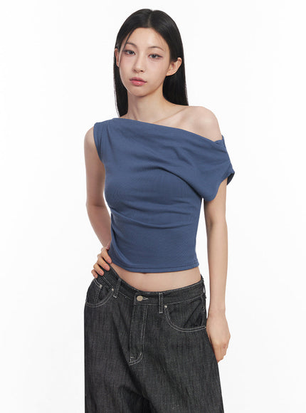 asymmetric-short-sleeve-wrap-shirt-iy516 / Blue