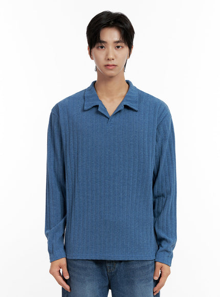 mens-long-sleeve-collar-sweater-in411 / Blue