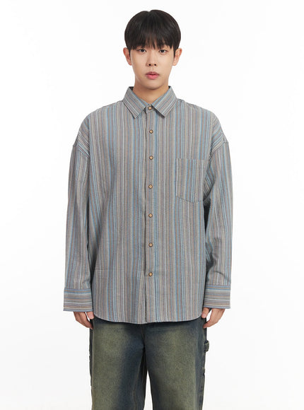 mens-oversize-stripe-collared-shirt-im527 / Blue