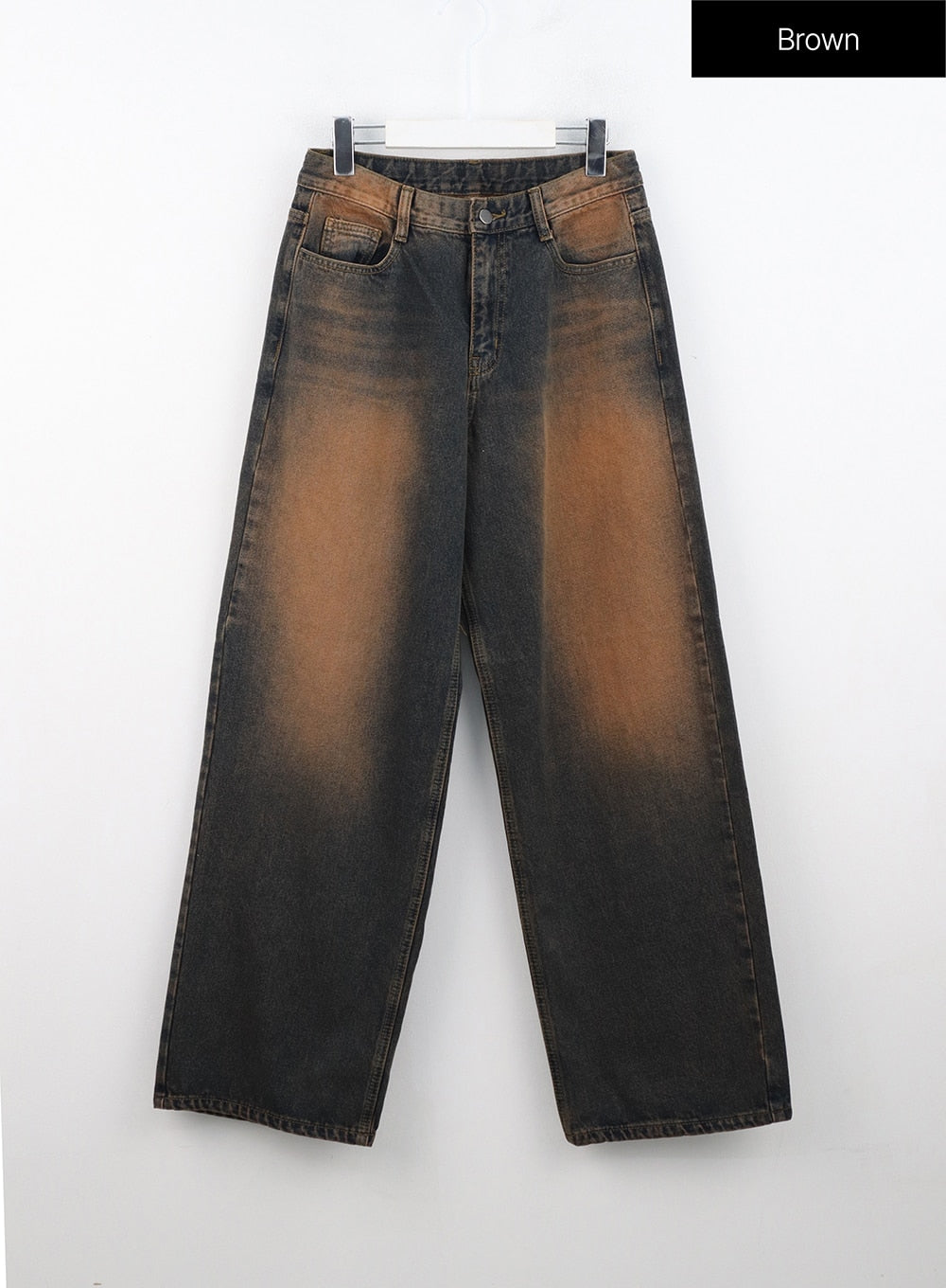 green-wide-leg-washed-jeans-in310 / Brown