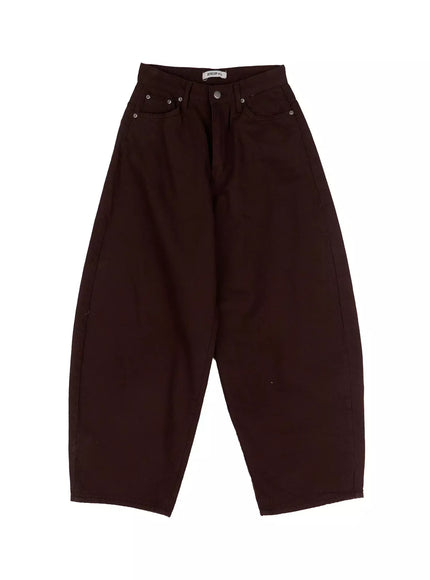 plaid-accent-wide-leg-pants-in528 / Brown