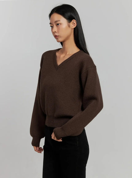 v-neck-nit-pullover-ij505 / Brown