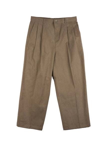 mens-fleece-lined-wide-fit-pintuck-pants-ij517 / Dark beige