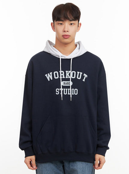 Men's Oversized Contrast Graphic Hoodie IF517