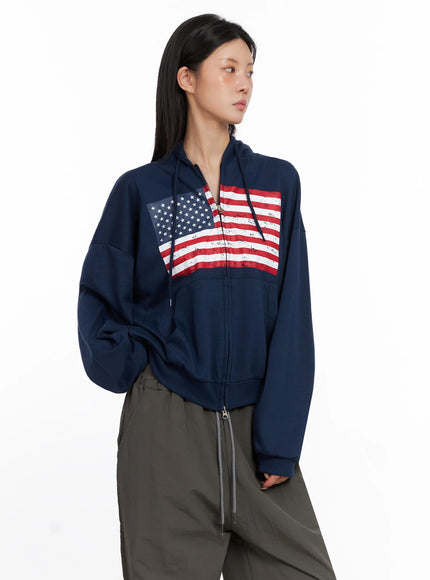 american-flag-zip-up-hoodie-is515 / Dark blue