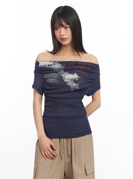 muse-graphic-off-shoulder-top-iy502 / Dark blue