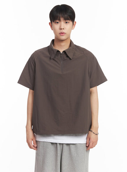 mens-windbreaker-half-zip-top-ia525 / Dark brown