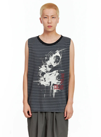 mens-striped-sleeveless-tee-il511 / Dark gray
