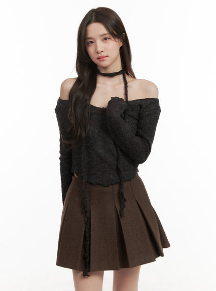 see-through-off-shoulder-top-with-tie-set-ij510 / Dark gray