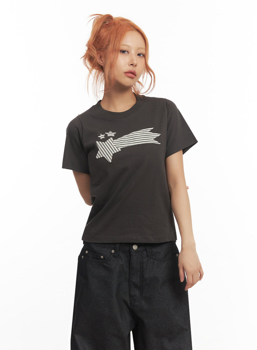 graphic-star-crop-top-ia515 / Dark gray