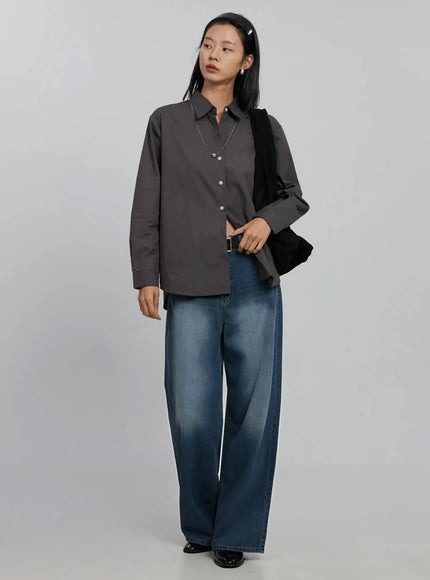 Basic Long Sleeve Button-Up Shirt ID516