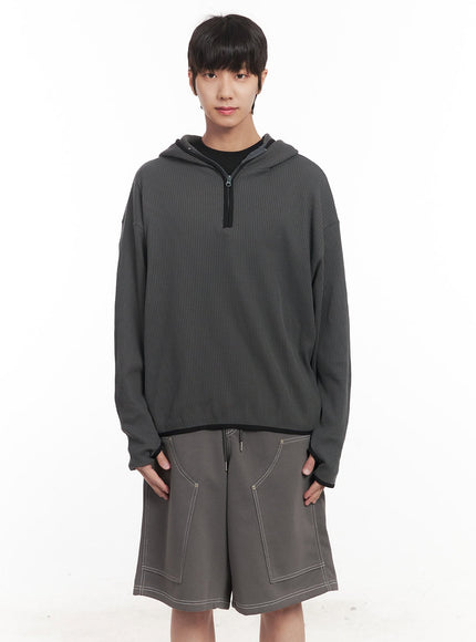 mens-half-zip-waffle-knit-hoodie-im519 / Dark gray