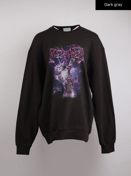 terry-round-neckline-universal-cat-oversized-sweatshirt-ij411 / Dark gray