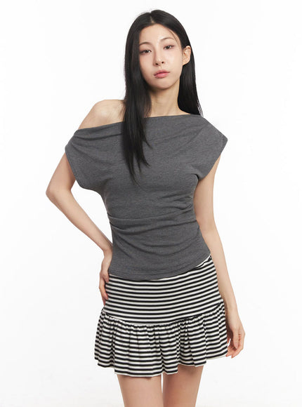 shirred-one-shoulder-top-iy529 / Dark gray