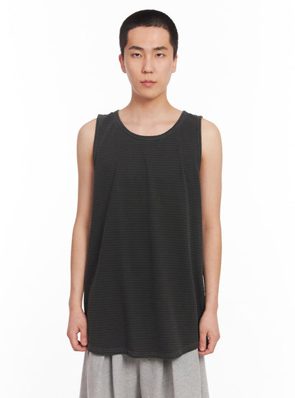 mens-striped-loose-fit-sleeveless-shirt-iy506 / Dark gray