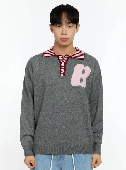 mens-graphic-collar-sweater-in506 / Dark gray