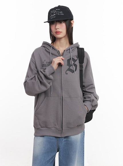 graphic-oversize-zip-up-hooded-jacket-im528 / Dark gray