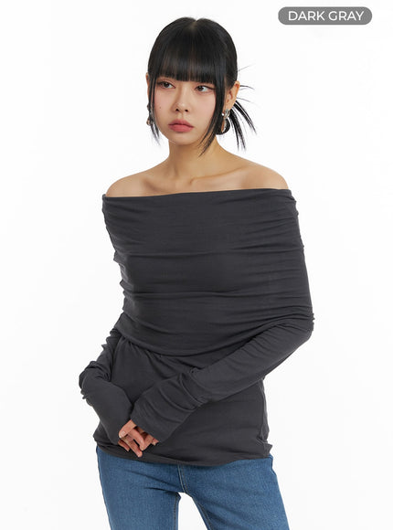 solid-off-shoulder-long-sleeve-im414 / Dark gray