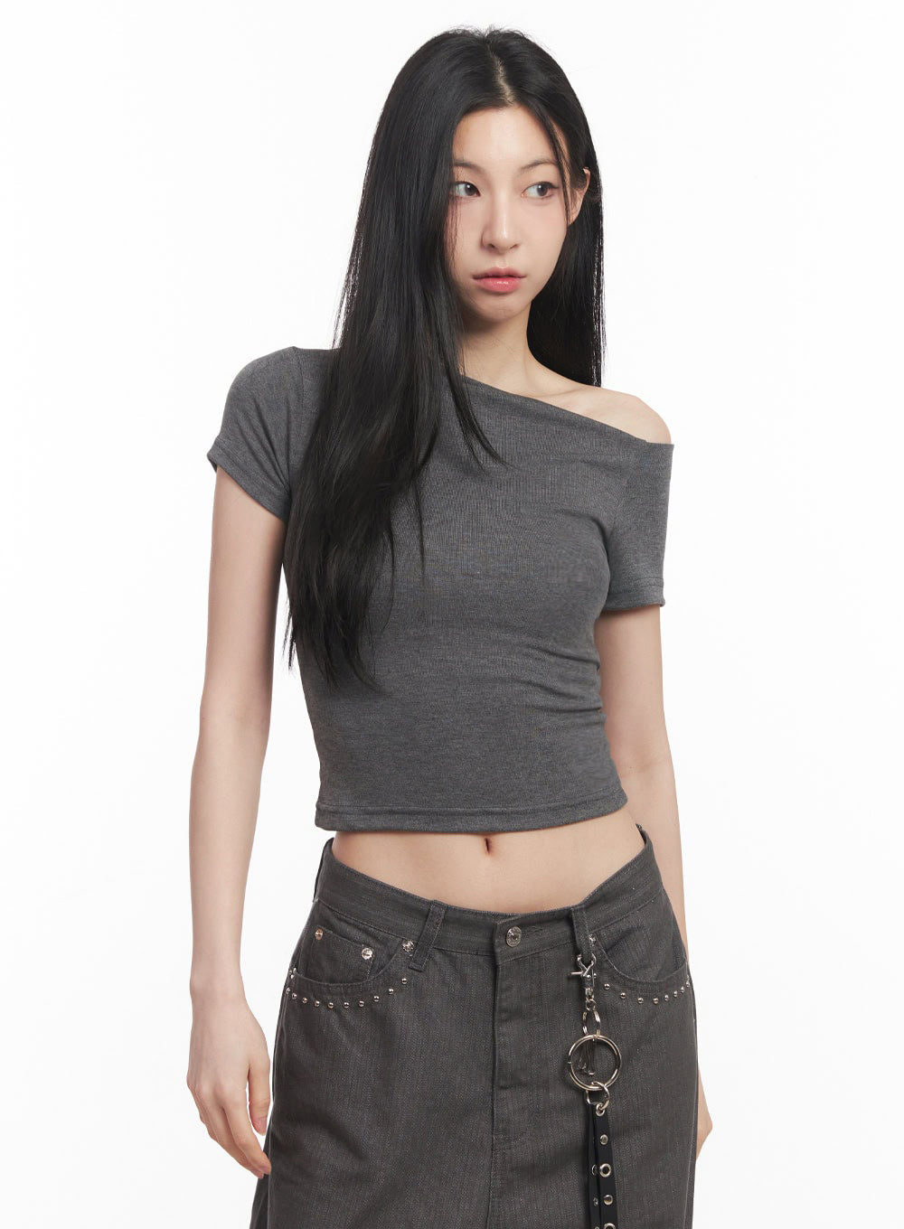 classic-one-shoulder-crop-top-iy516 / Dark gray