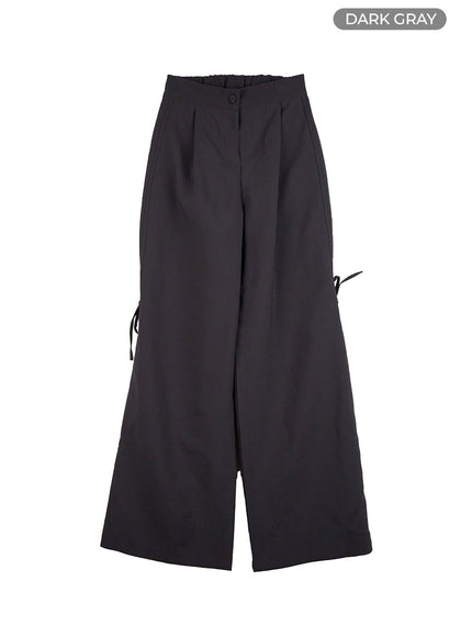 ribbon-tie-wide-fit-polyester-pants-io409 / Dark gray