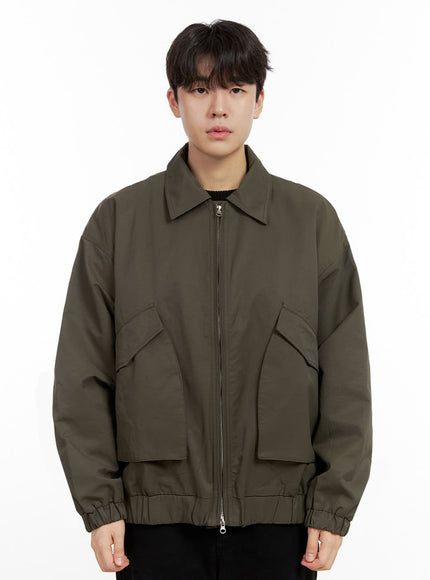 mens-oversize-zip-up-polyester-jacket-in422 / Dark gray