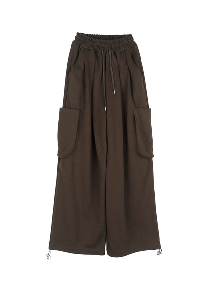 casual-wide-leg-cargo-sweatpants-il531 / Dark green