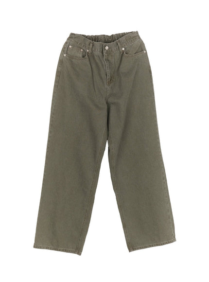 mens-cotton-washed-wide-leg-pants-im527 / Dark green