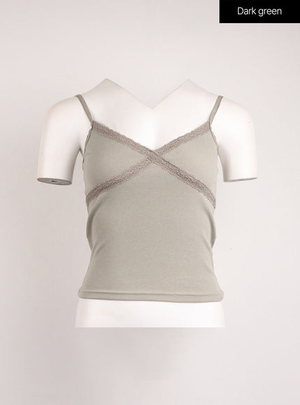 slim-fit-lace-cami-top-ij410 / Dark green