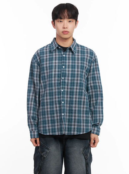mens-loose-fit-flannel-shirt-iu519 / Dark green
