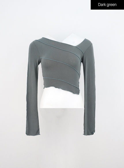 slim-fit-long-sleeve-crop-tee-in310 / Dark green