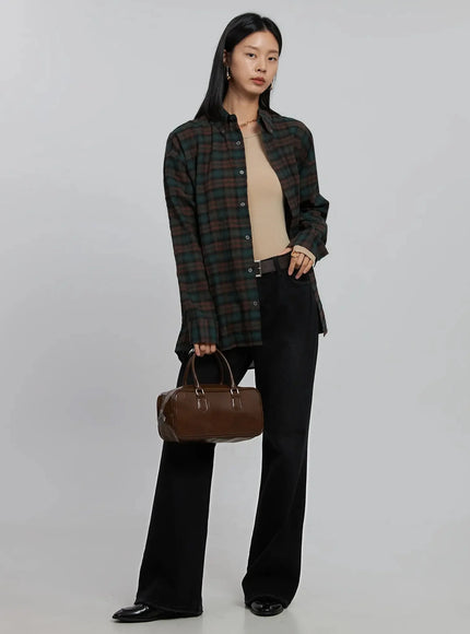 oversized-plaid-button-up-shirt-id504 / Dark green