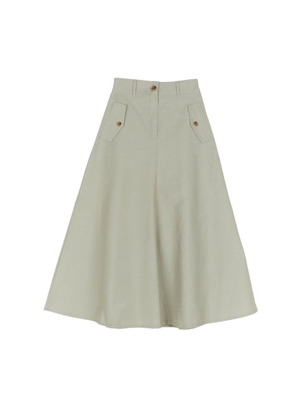 flare-cotton-maxi-skirt-iy513 / Dark green