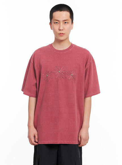 men-s-studded-daisy-t-shirt-iu503 / Dark pink