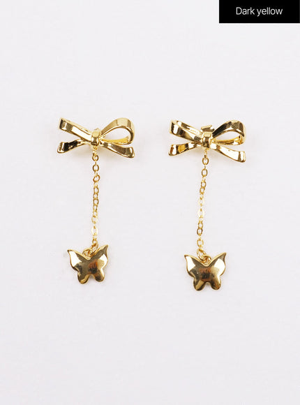 bowknot-chain-earrings-ij419 / Dark yellow