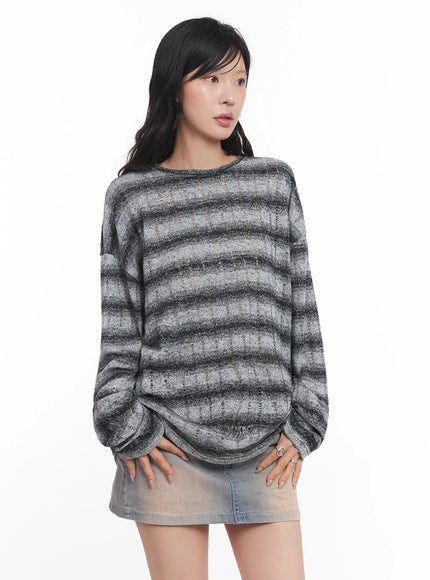 striped-knit-long-sleeve-pullover-ic503 / Gray