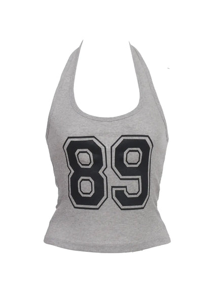 retro-varsity-number-halter-top-ic503 / Gray
