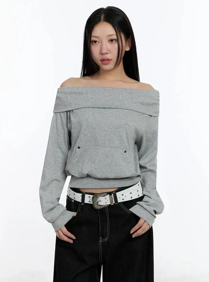 off-shoulder-hooded-sweatshirt-im513 / Gray