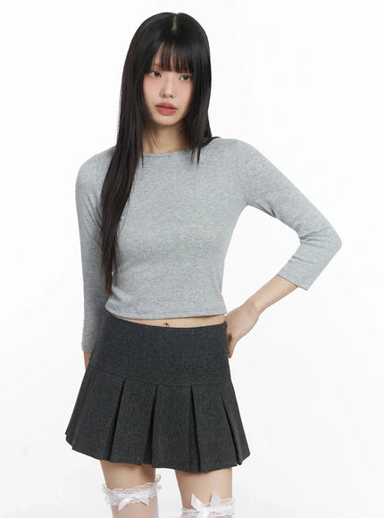 textured-3-4-sleeve-top-f516 / Gray